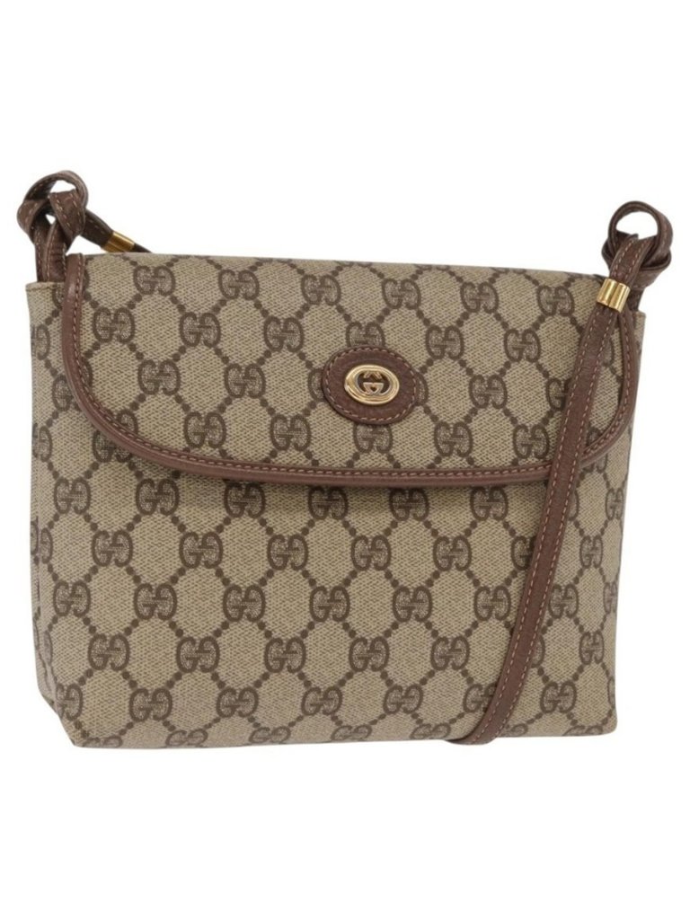 Authentic Gucci Gg Supreme Shoulder Bag Pvc Beige Gold 007 115 6087